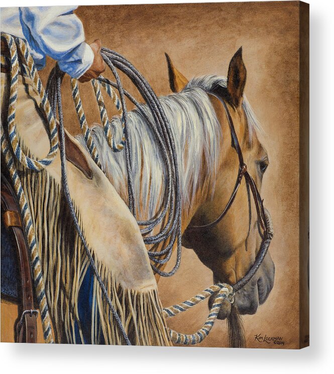 Cowboy Acrylic Print featuring the painting Lariat and Leather by Kim Lockman