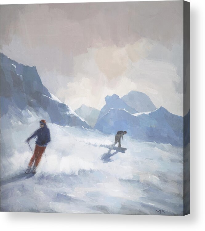 Ski Acrylic Print featuring the painting Last Run Les Arcs by Steve Mitchell