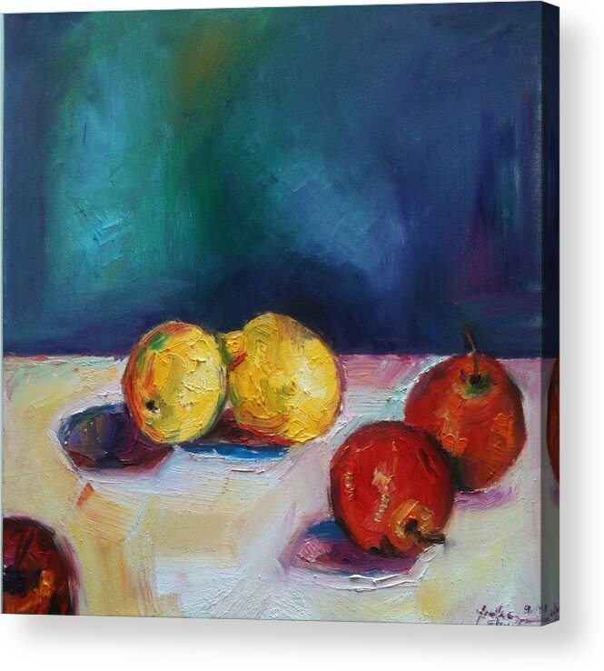 Fruits Acrylic Print featuring the painting Lemons and apples by Andrea Ehret