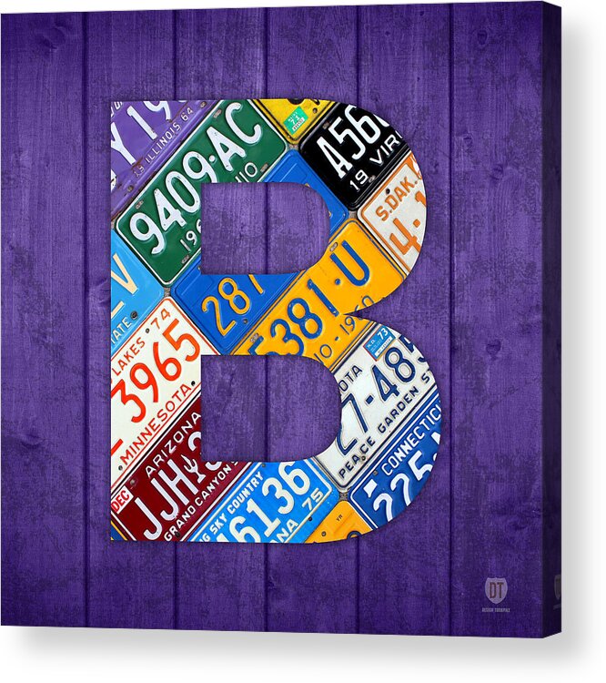 Letter Acrylic Print featuring the mixed media Letter B Alphabet Vintage License Plate Art by Design Turnpike