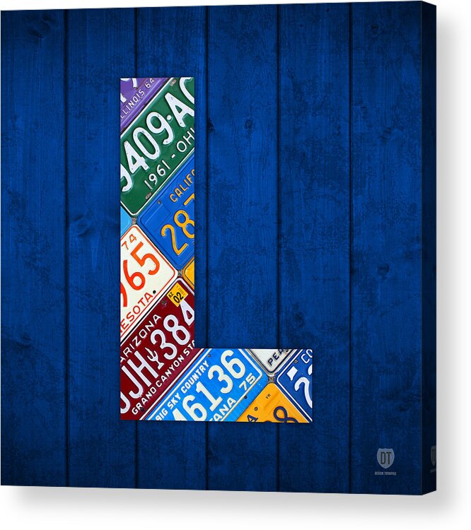 Letter Acrylic Print featuring the mixed media Letter L Alphabet Vintage License Plate Art by Design Turnpike