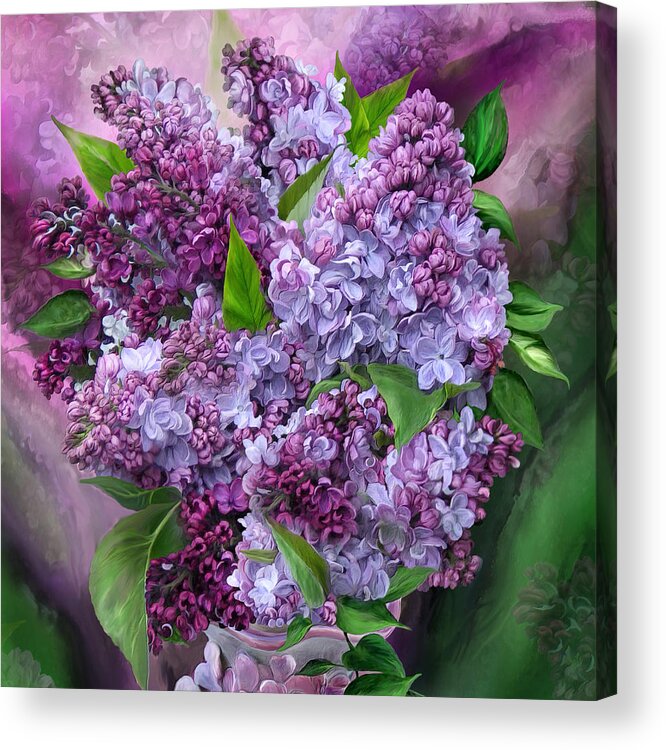 Lilac Acrylic Print featuring the mixed media Lilacs In Lilac Vase - SQ by Carol Cavalaris