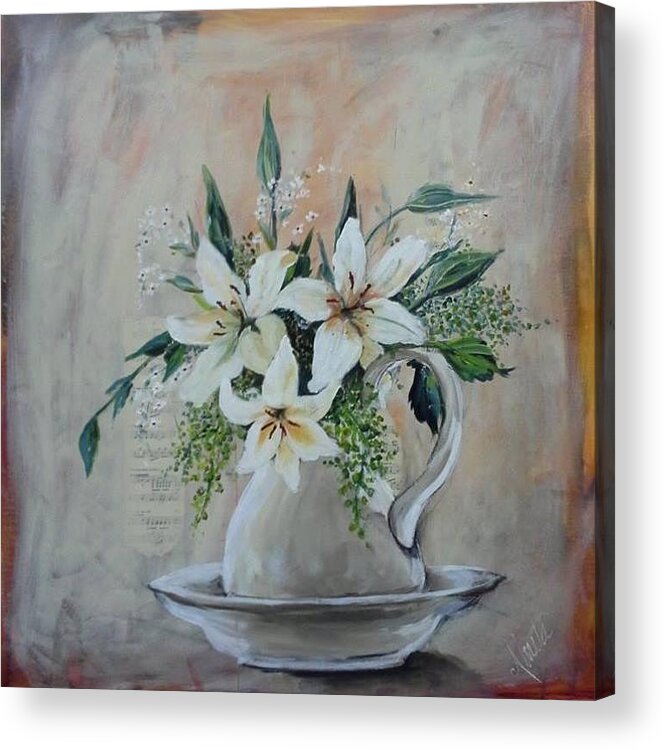 White Lilies Acrylic Print featuring the painting Lilies by Almeta Lennon