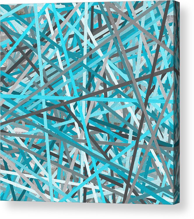 Turquoise Acrylic Print featuring the painting Link - Turquoise And Gray Abstract by Lourry Legarde