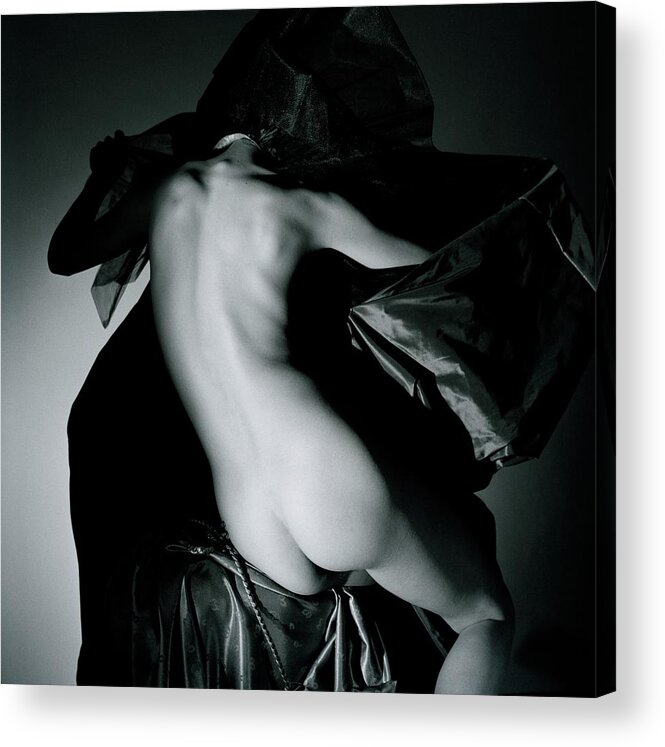 Studio Shot Acrylic Print featuring the photograph Lisa Fonssagrives Nude With Fabric by Horst P. Horst