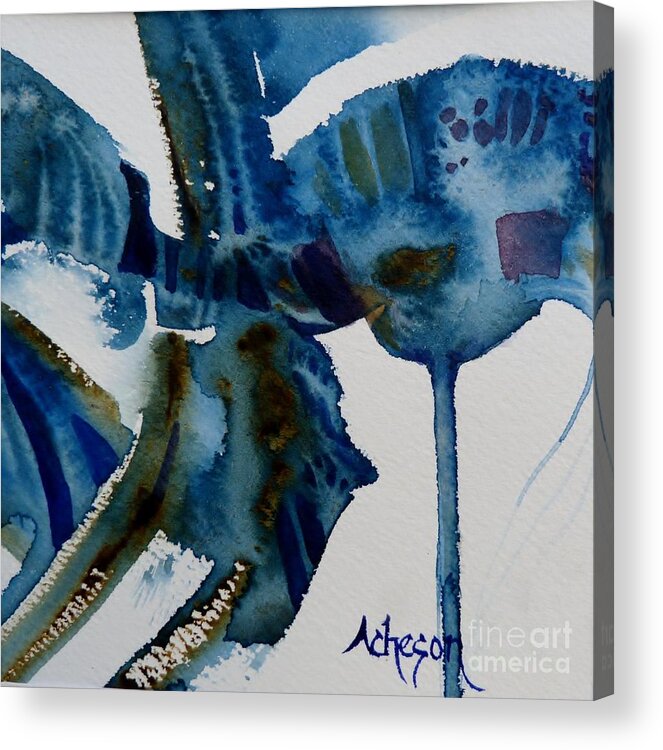 Hortensia Acrylic Print featuring the painting Little Blue Abstract 2 of 6 by Donna Acheson-Juillet