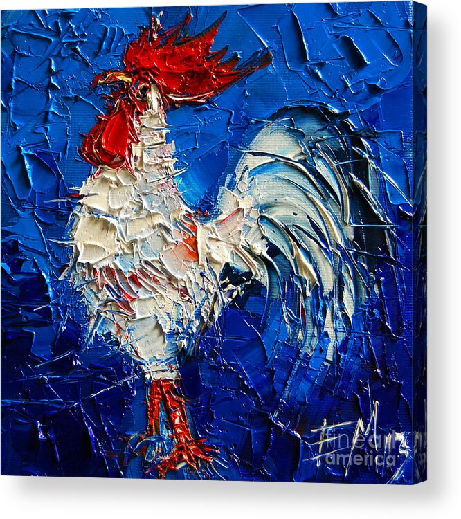 Little White Rooster Acrylic Print featuring the painting Little White Rooster by Mona Edulesco