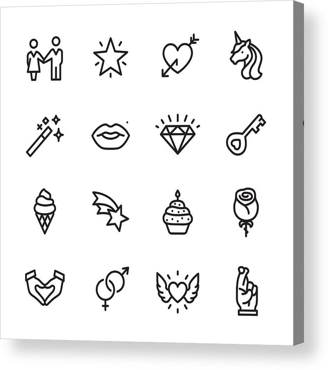 Cool Attitude Acrylic Print featuring the drawing Love & Miracle - outline icon set by Lushik