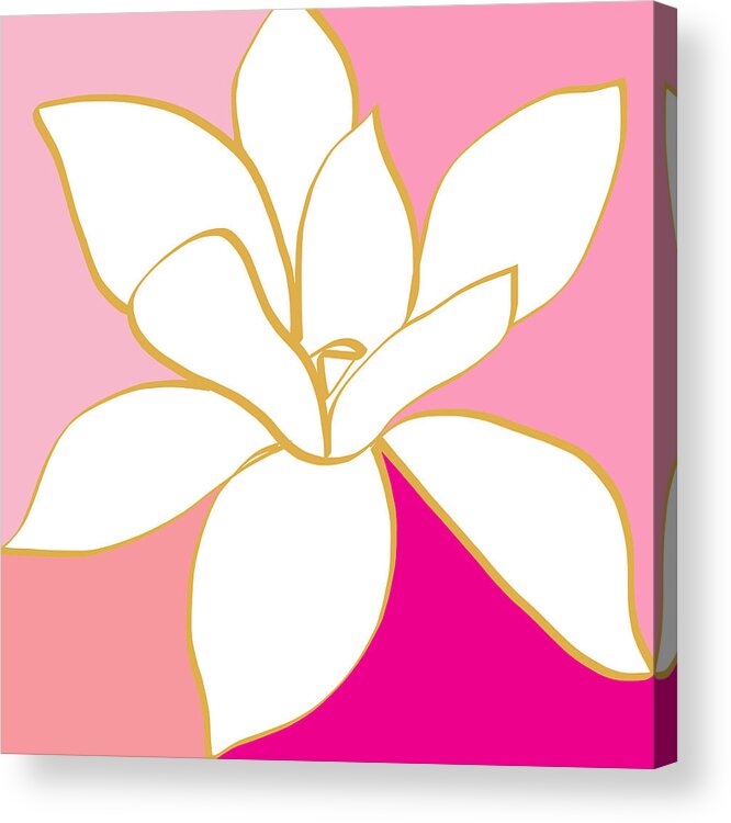 Magnolia Acrylic Print featuring the painting Magnolia 1- colorful painting by Linda Woods