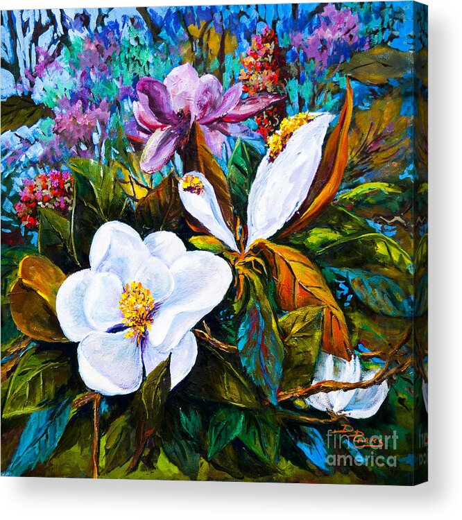 Louisiana Art Acrylic Print featuring the painting Magnolia Blooms by Dianne Parks
