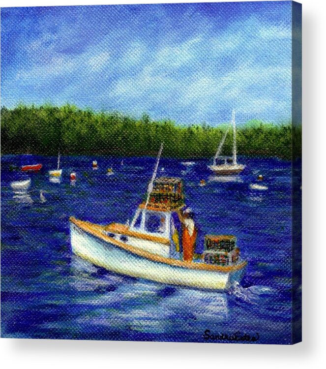 Lobster Boat Acrylic Print featuring the painting Maine Lobster Boat by Sandra Estes
