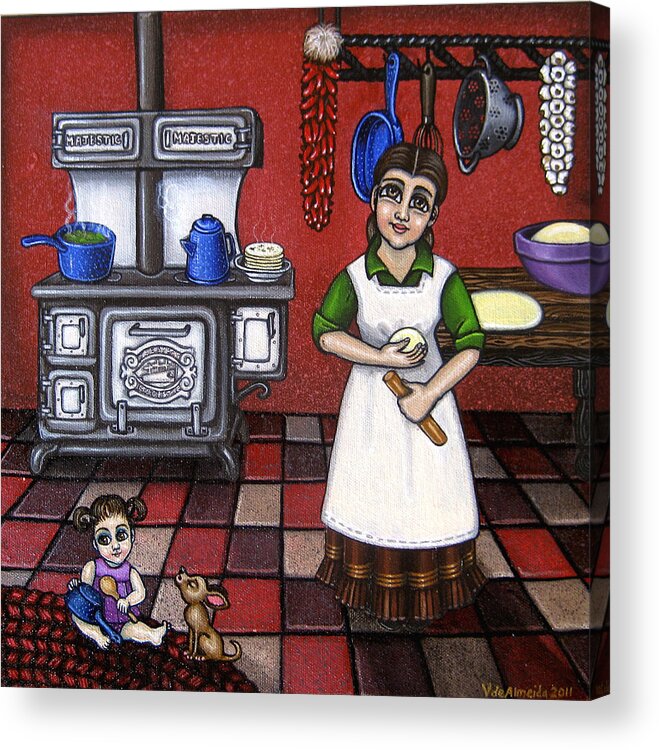 Kitchen Acrylic Print featuring the painting Mamacita by Victoria De Almeida