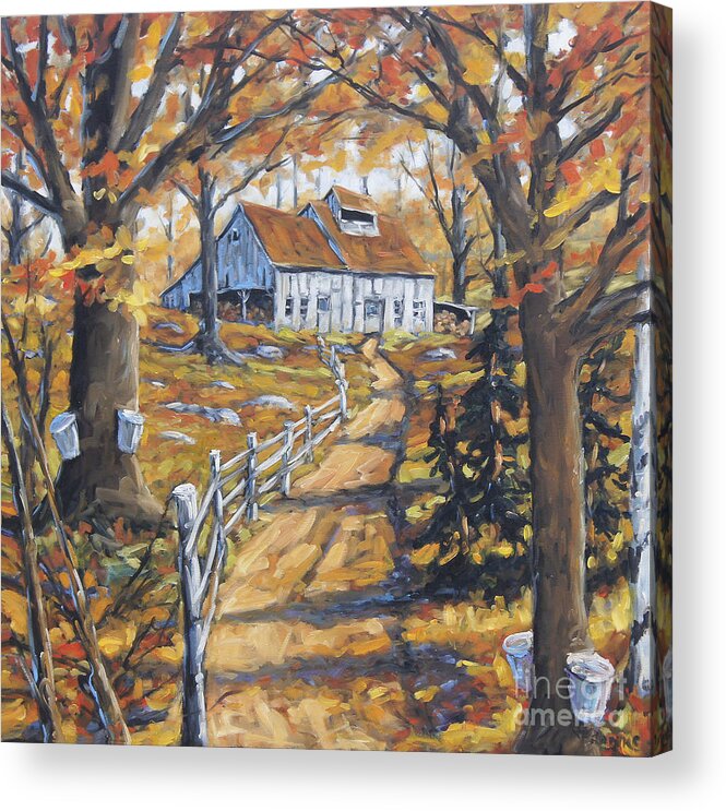 Sugar Shack Acrylic Print featuring the painting Maple Sugar Bush Road by Prankearts by Richard T Pranke