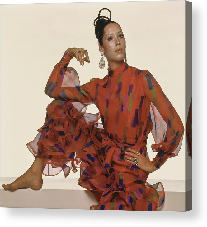 Fashion Acrylic Print featuring the photograph Marina Schiano Wearing A Silk Ensemble by Gianni Penati