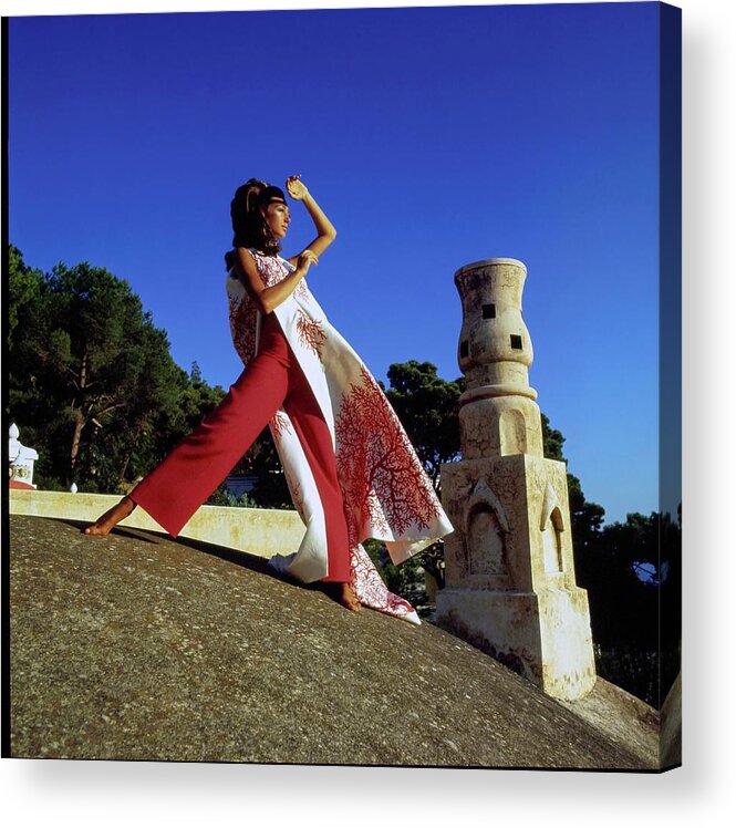 Fashion Acrylic Print featuring the photograph Marisa Berenson Wearing A Valentino Ensemble by Arnaud de Rosnay