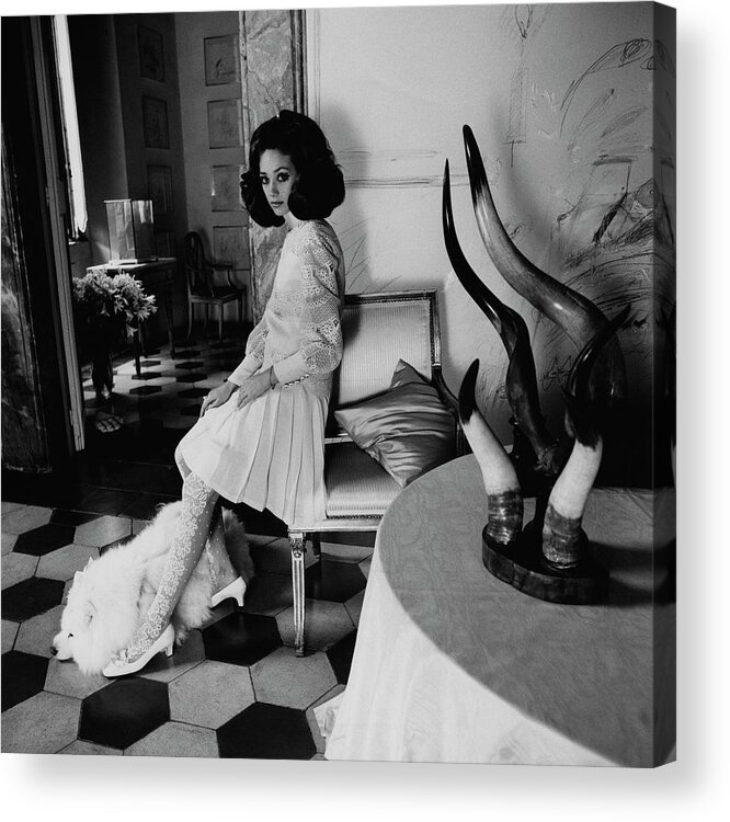 Accessories Acrylic Print featuring the photograph Marisa Berenson Wearing Valentino by Henry Clarke