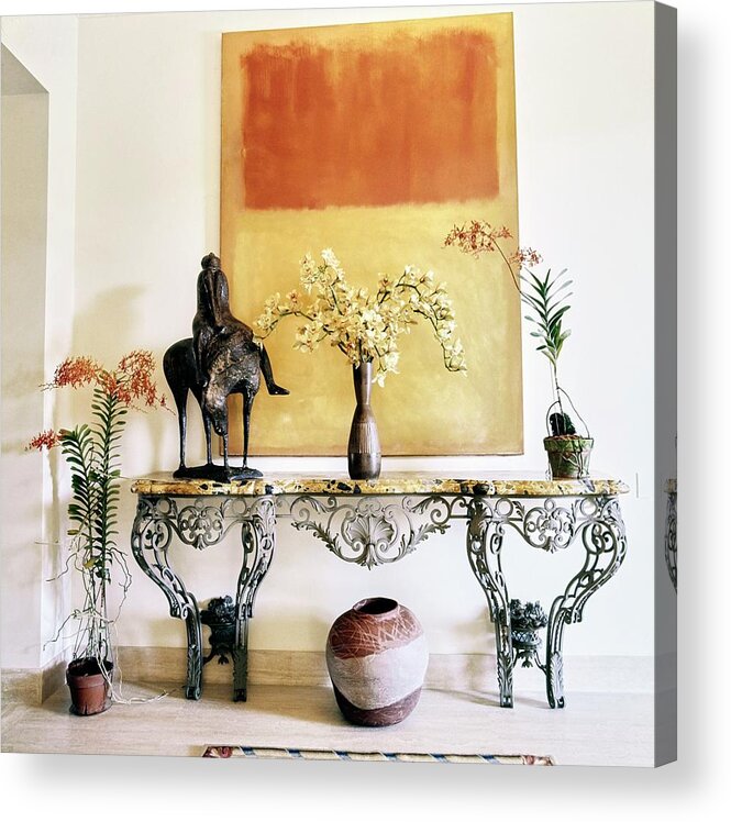 Fine Art Acrylic Print featuring the photograph Mark Rothko Painting Above A Table by Horst P. Horst