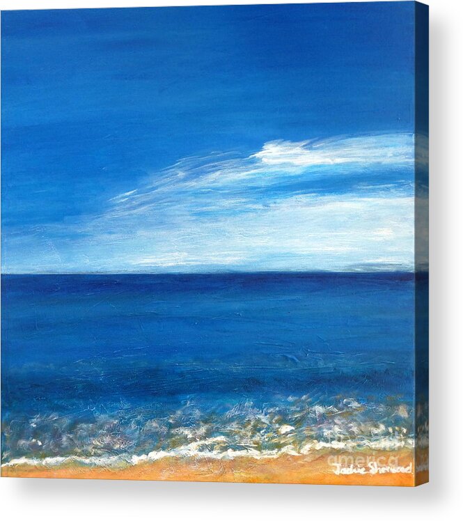 Greece Acrylic Print featuring the painting Meme Beach Skies - Koroni - Greece #2 by Jackie Sherwood