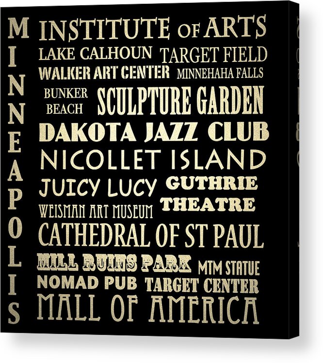 Minneapolis Acrylic Print featuring the digital art Minneapolis Minnesota Famous Landmarks by Patricia Lintner