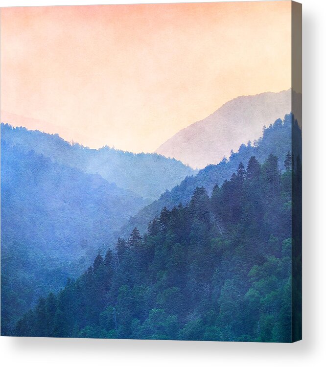 Misty Acrylic Print featuring the photograph Misty Mountain Sunset by Jeff Abrahamson