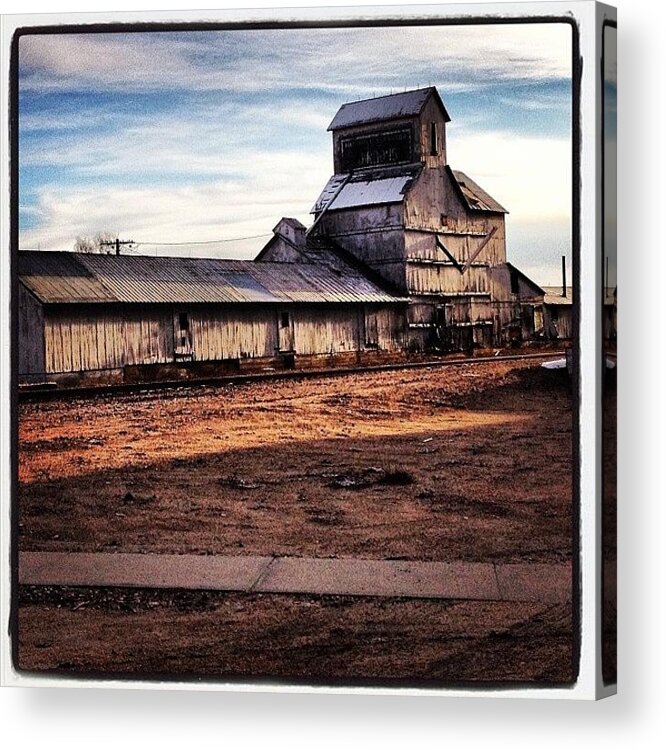 Corrugated Acrylic Print featuring the photograph Mitchell Ne #silo #grain #wheat #train by M Hunter