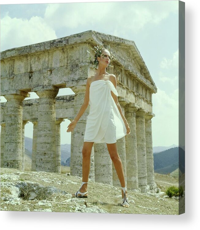Fashion Acrylic Print featuring the photograph Model Wearing A White Culotte Wrap by Henry Clarke