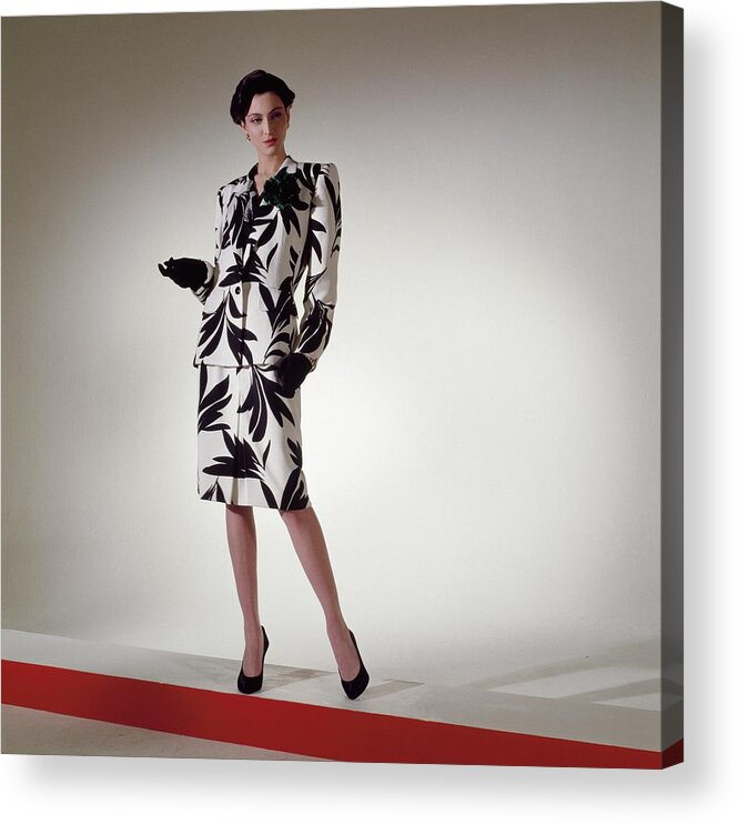 Studio Shot Acrylic Print featuring the photograph Model Wearing Print Suit by Horst P. Horst