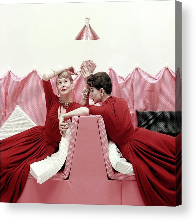 Fashion Acrylic Print featuring the photograph Models Wearing Red Dresses by Richard Rutledge