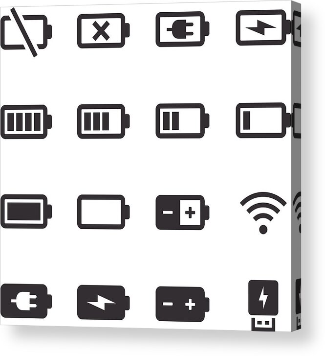 Empty Acrylic Print featuring the drawing Mono Icons Set | Battery & Power by Kenex