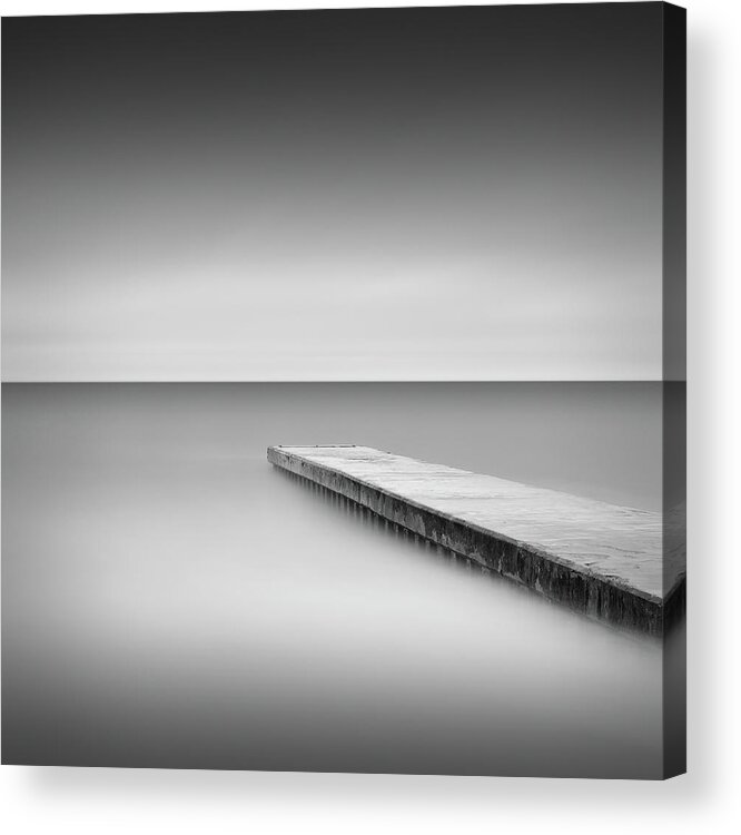 Tranquility Acrylic Print featuring the photograph Monochrome Long Exposure Jetty, Blyth Uk by Paul Simon Wheeler Photography