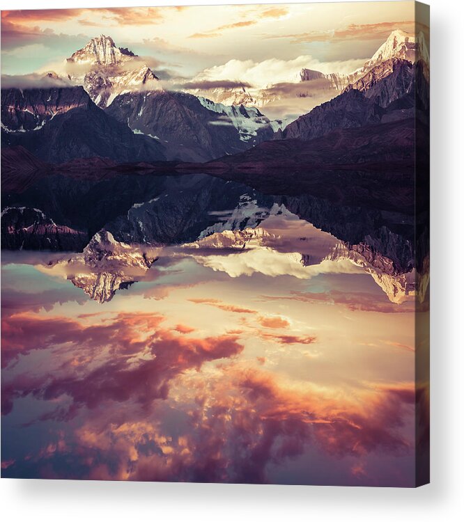 Water's Edge Acrylic Print featuring the photograph Mount Everest Reflection by Chinaface