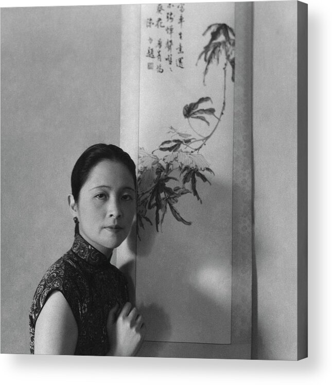 Military Acrylic Print featuring the photograph Mrs. Wu Kuo-cheng Posing By Calligraphy Art by Cecil Beaton