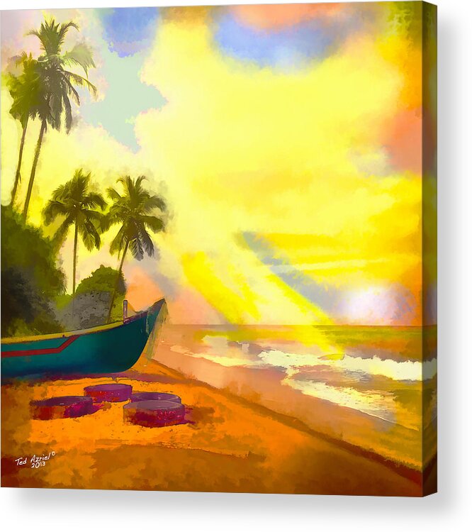 Beach Art Paintings Acrylic Print featuring the painting My Special Island by Ted Azriel