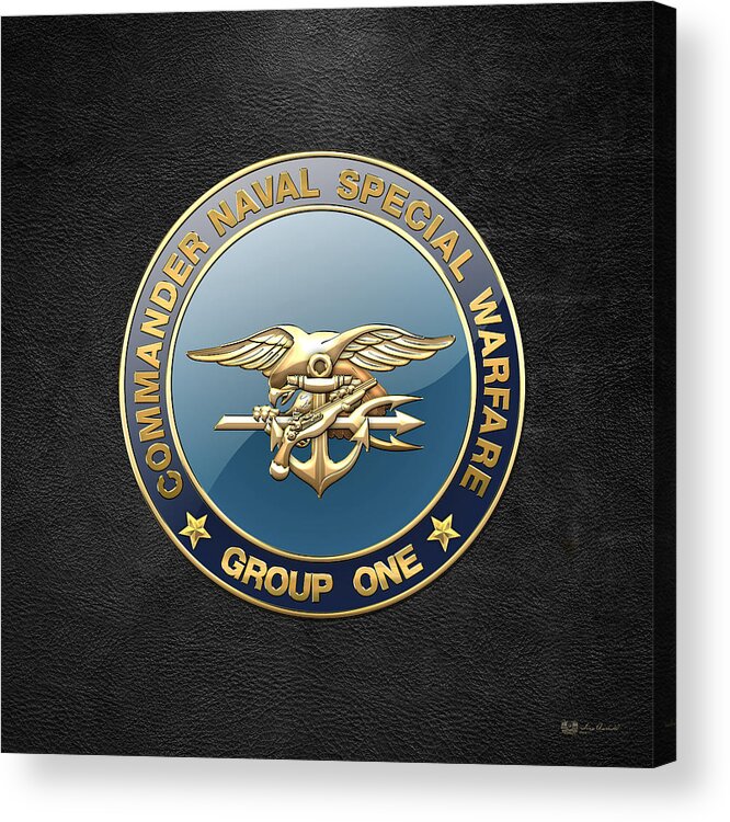 'military Insignia & Heraldry - Nswc' Collection By Serge Averbukh Acrylic Print featuring the digital art Naval Special Warfare Group ONE - N S W G-1 - Emblem on Black by Serge Averbukh