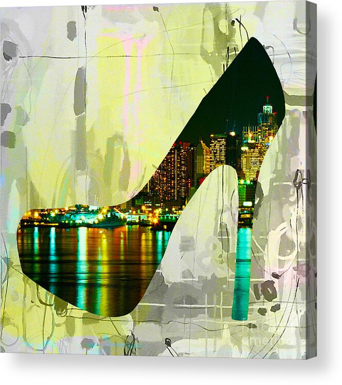 New York Digital Art Mixed Media Acrylic Print featuring the mixed media New York Skyline in a Shoe by Marvin Blaine