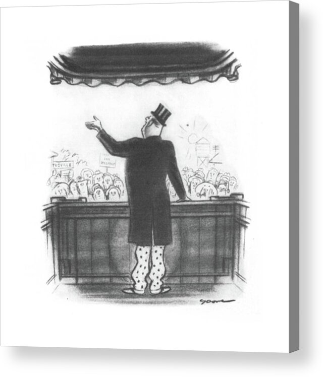 110582 Ldv Leonard Dove Politician Speaking From Observation Platform Of Train Acrylic Print featuring the drawing New Yorker August 17th, 1940 by Leonard Dove