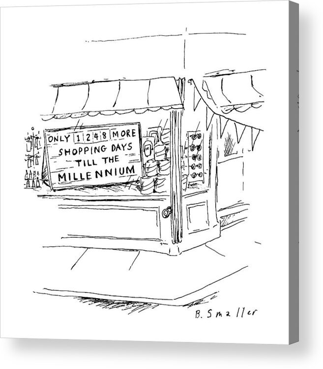 (sign In Storefront Window Reading Acrylic Print featuring the drawing New Yorker August 5th, 1996 by Barbara Smaller