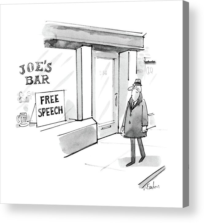 No Caption
A Man Walks Past A Bar With A Sign In The Window: 
No Caption
A Man Walks Past A Bar With A Sign In The Window: 
Bars Acrylic Print featuring the drawing New Yorker February 16th, 1987 by Dana Fradon