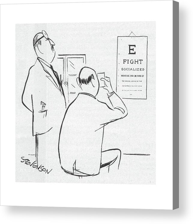 94170 Jst James Stevenson (man Having At Eyes Tested At Optometrist Acrylic Print featuring the drawing New Yorker November 22nd, 1958 by James Stevenson