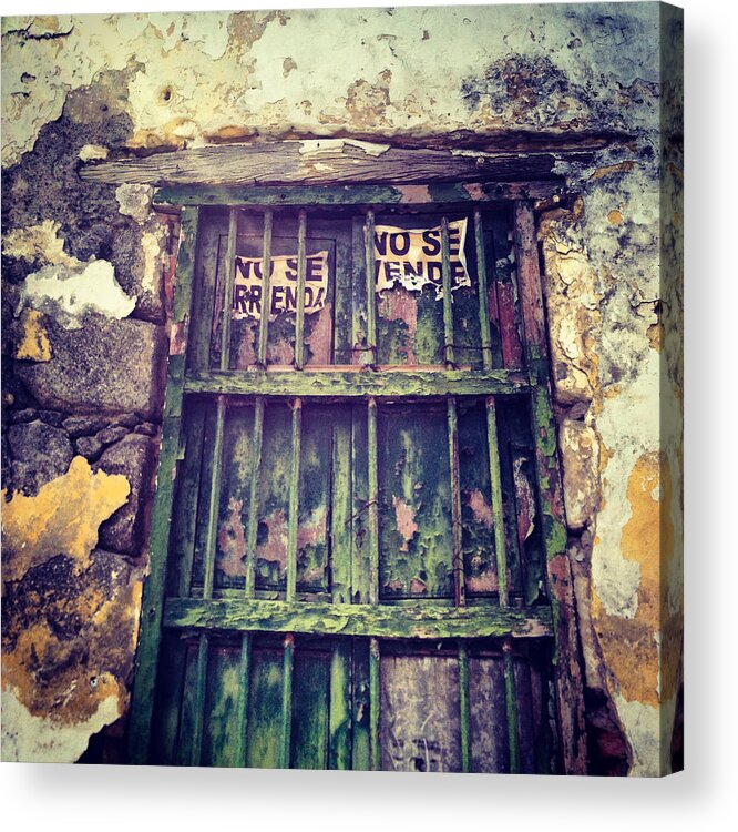 Window Acrylic Print featuring the photograph No Se Vende sign on very old window by REO De Jongh