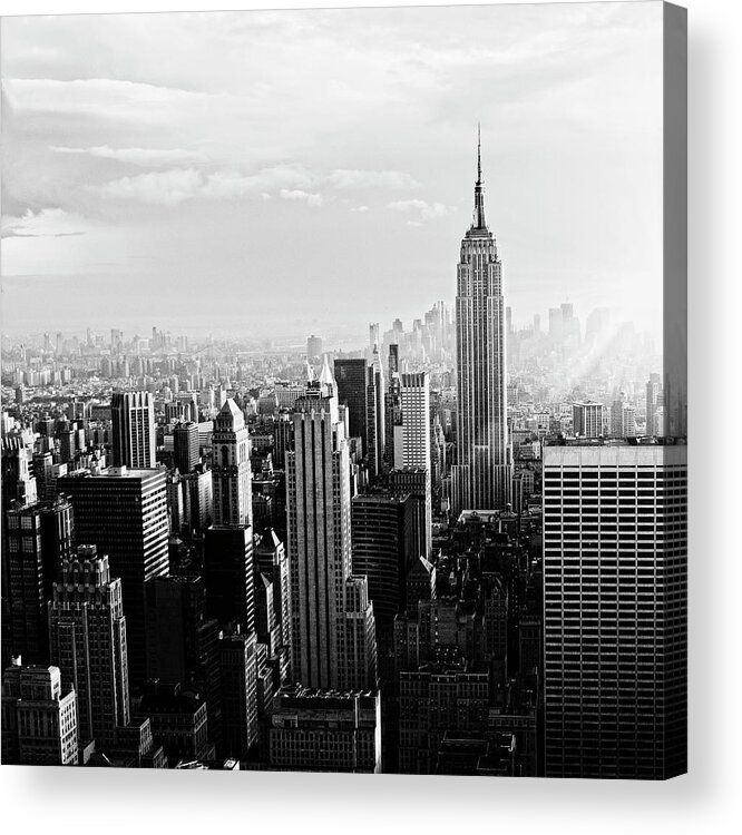 Lower Manhattan Acrylic Print featuring the photograph Nyc Skyline.black And White by Lisa-blue