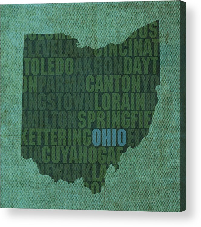 Ohio State Word Art On Canvas Acrylic Print featuring the mixed media Ohio State Word Art on Canvas by Design Turnpike