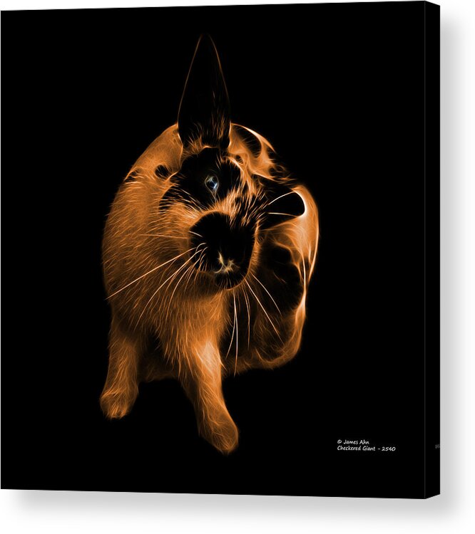 Rabbit Acrylic Print featuring the digital art Orange Checkered Giant Rabbit - 2540 by James Ahn