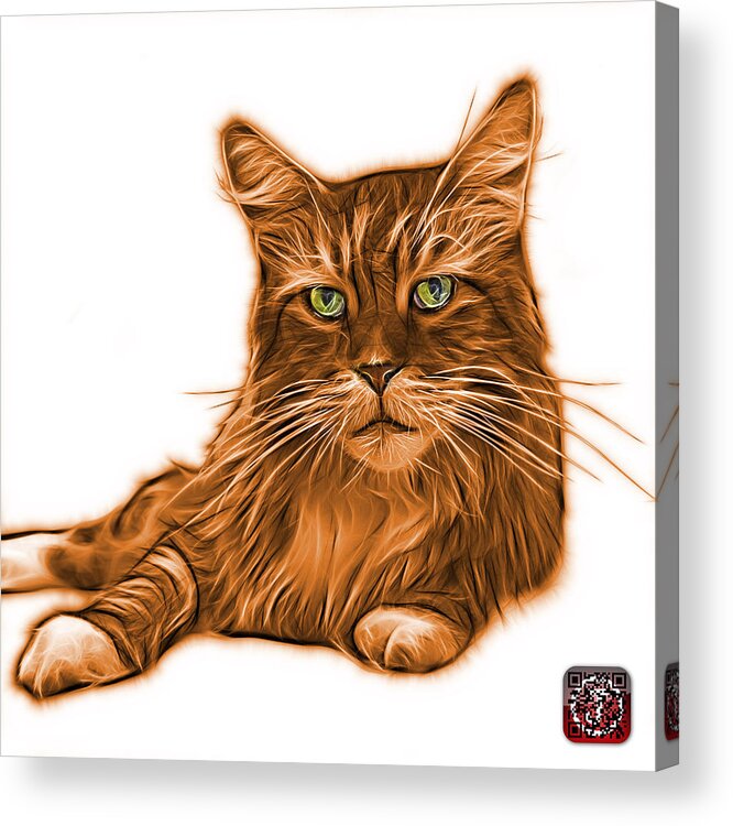 Cat Acrylic Print featuring the painting Orange Maine Coon Cat - 3926 - WB by James Ahn