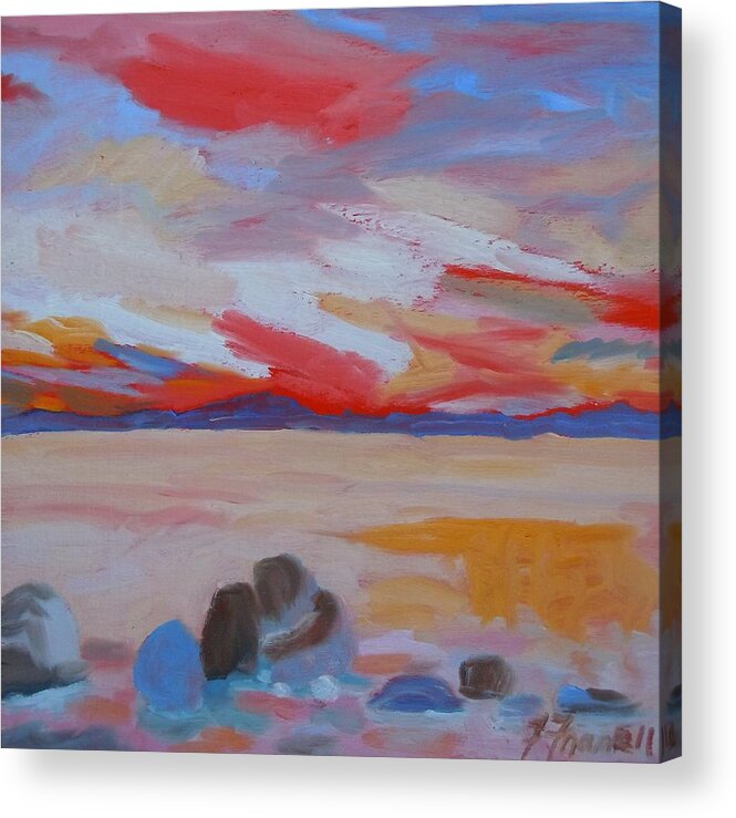 Maine Acrylic Print featuring the painting Orange Sunset by Francine Frank