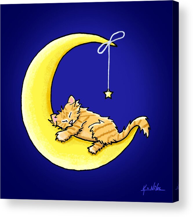 Sleeping Acrylic Print featuring the drawing Orange Tabby Lunar Love by Kim Niles