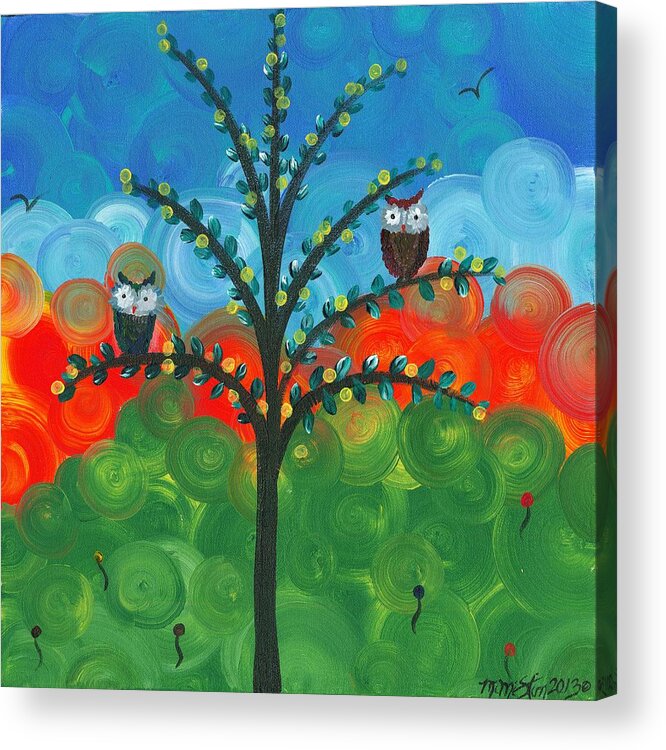 Owls Acrylic Print featuring the painting Owl Couples - 01 by MiMi Stirn