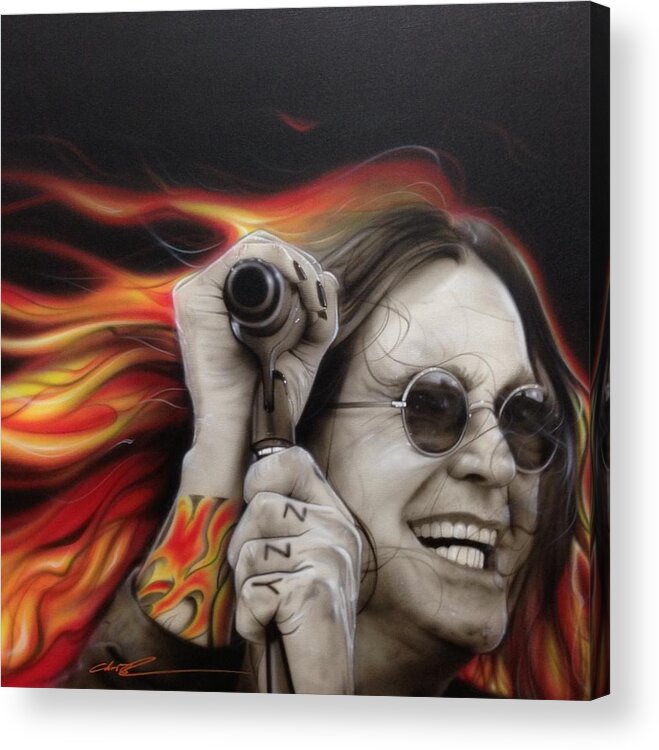 Ozzy Osbourne Acrylic Print featuring the painting Ozzy's Fire by Christian Chapman Art