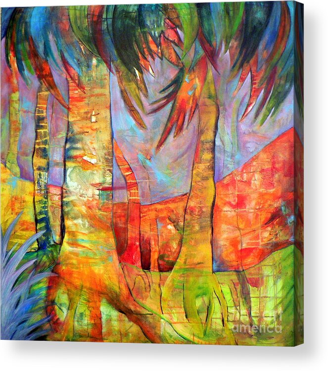 Landscape Acrylic Print featuring the painting Palm Jungle by Elizabeth Fontaine-Barr