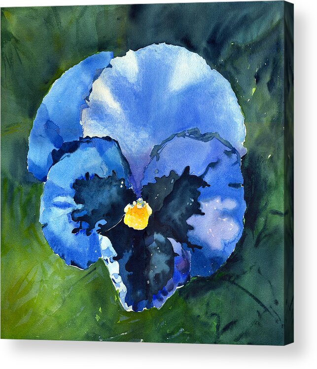 Blue Pansy Acrylic Print featuring the painting Pansy Blue by Katherine Miller